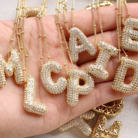 “Hailey” Bubble Bling Letter Necklace - Picture 2 of 5